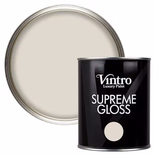 Vintro Yorkshire Stone Cream and Grey High Gloss Water Based Paint for Interior and Exterior Use on Walls, Wood and Trim, 1 Litre