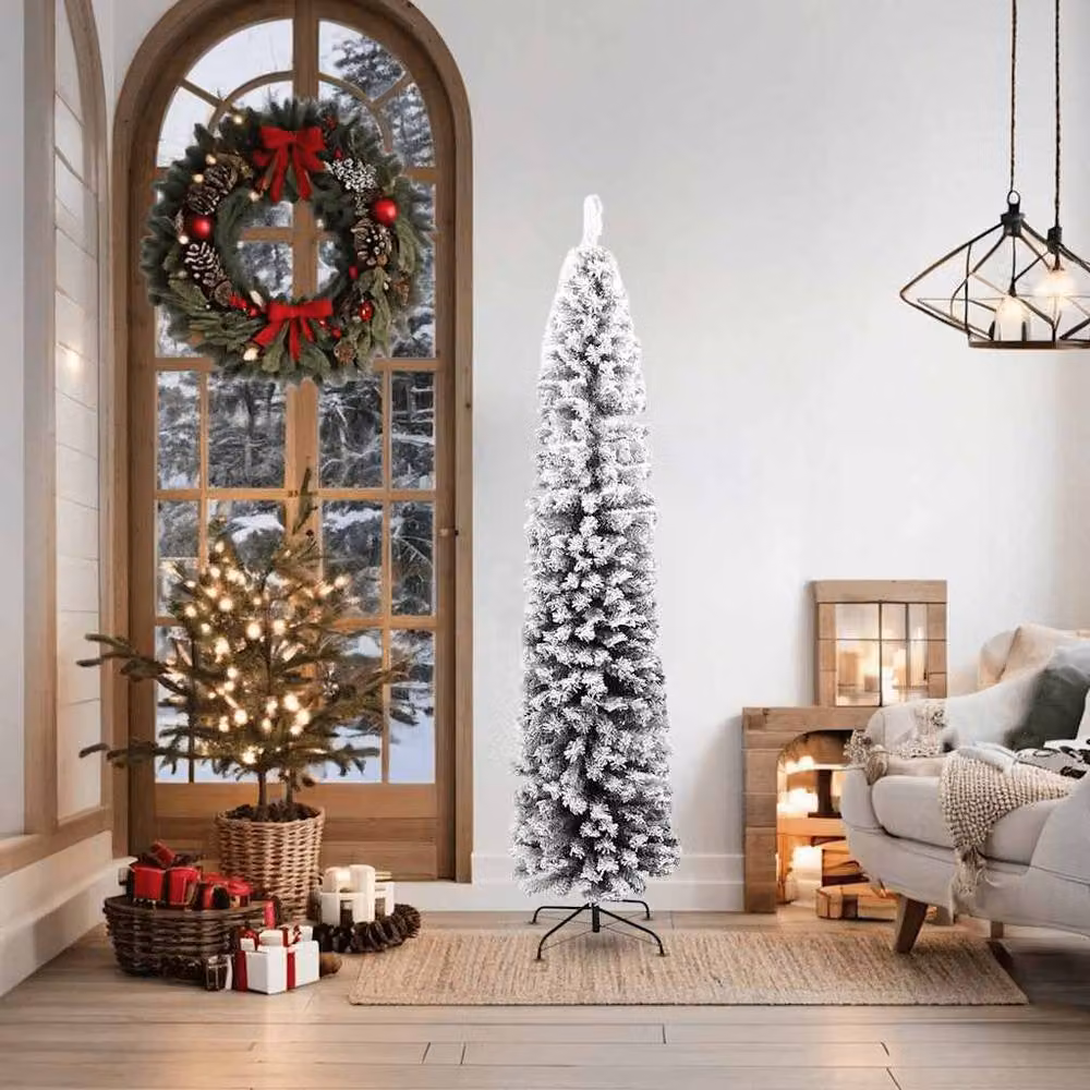Berkfield Home Slim Flocked Artificial Christmas Tree in Green and White, Height: 180 cm – 2