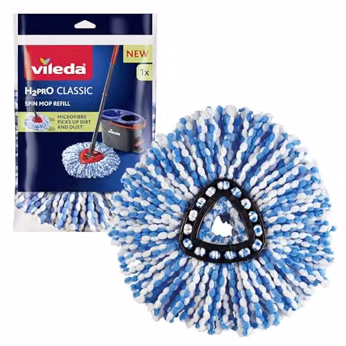 Vileda H2Pro Spin Mop Refill Blue and White Microfibre Mop Head Pad