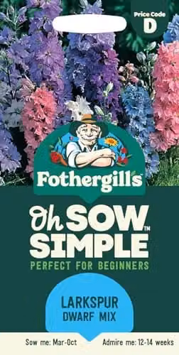 Mr Fothergill's Oh Sow Simple Larkspur Dwarf Mix Flower Seeds in Blue, Purple and Pink