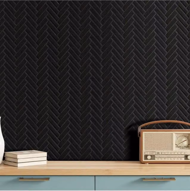 Living and Home 10-Piece Black 3D Herringbone Self-Adhesive Geometric Wall Tile Stickers