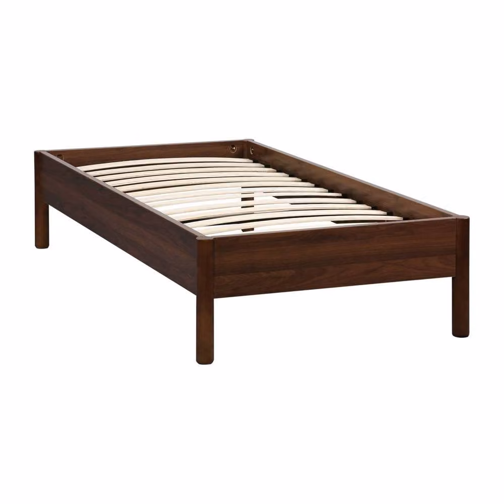 sweeek Single Bed with Slatted Base in Dark Brown Wood Decor, W/D/H: 90 x 190 x 40 cm – 2