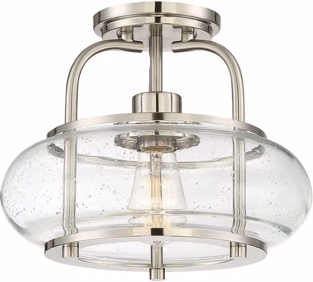 Loops Semi Flush Ceiling Light with Clear Seeded Glass Shade and Brushed Nickel Finish