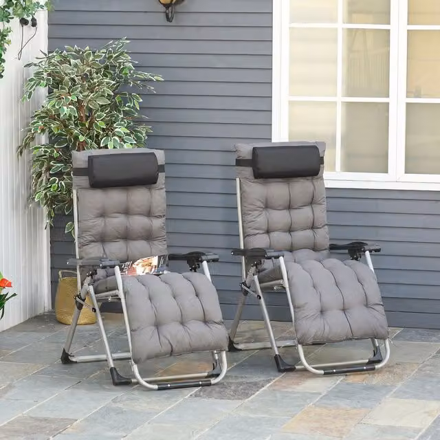 OUTSUNNY 2 Pack Reclining Zero Gravity Folding Lounger Chairs in Dark Grey