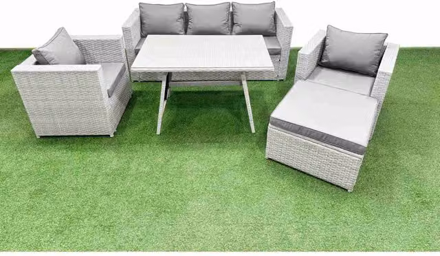 Fimous 6-Piece Outdoor PE Rattan Patio Furniture Set with Cushions in Light Grey and Dark Grey Fabric