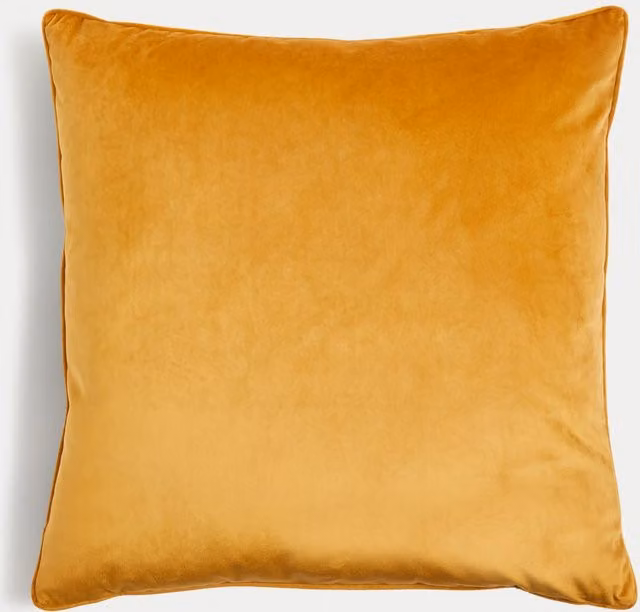 M&S Large Square Velvet Piped Cushion in Yellow