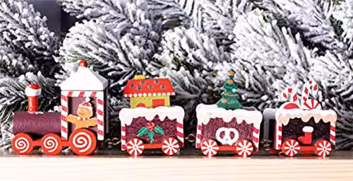 St Helens Home & Garden Wooden Christmas Pudding Train Set Decoration in Multicolour
