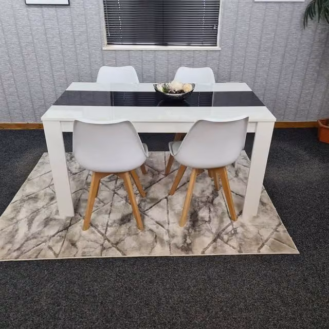 Kosy Koala Modern Rectangular Dining Table Set with 4 Chairs in White, Black and Multicolour