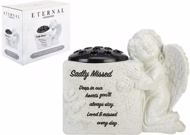 KDMD Ceramic Memorial Grave Planter in Grey and White
