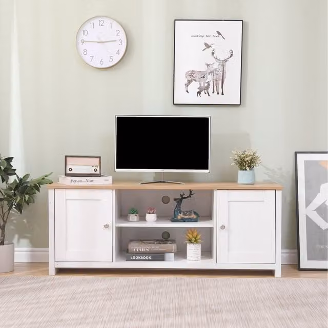 HMD Modern White and Oak Wood TV Unit with 2 Doors