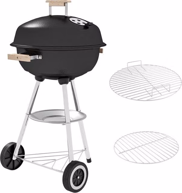 Rolipo Portable Charcoal Kettle BBQ Grill with Lid in Black