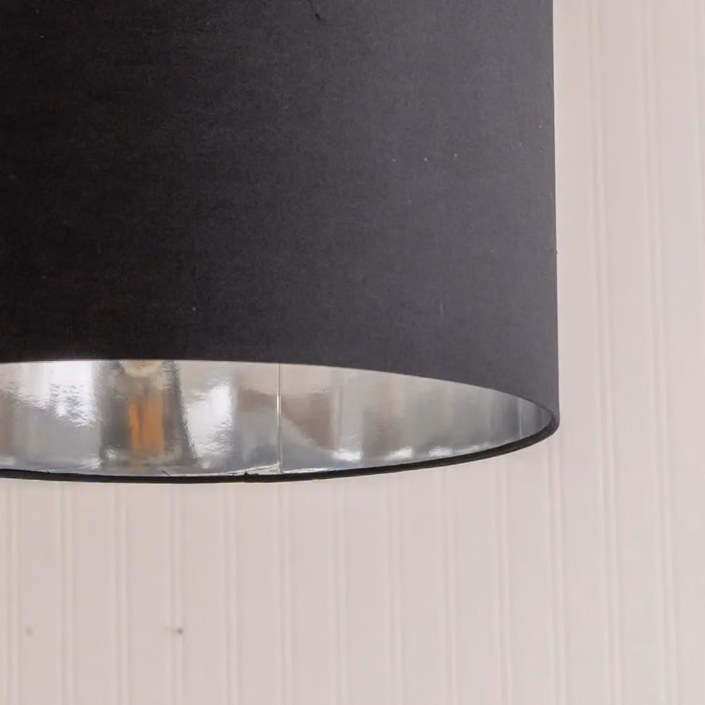 ValueLights Reni Large Cylinder Pendant Lamp Shade in Black and Chrome Inner with Warm White Bulb, Width: 45 cm – 2