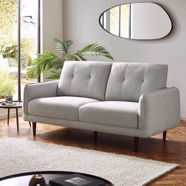 Julian Bowen Remy 3 Seater Mid-Century Fabric Sofa in Grey with Walnut Wood Frame