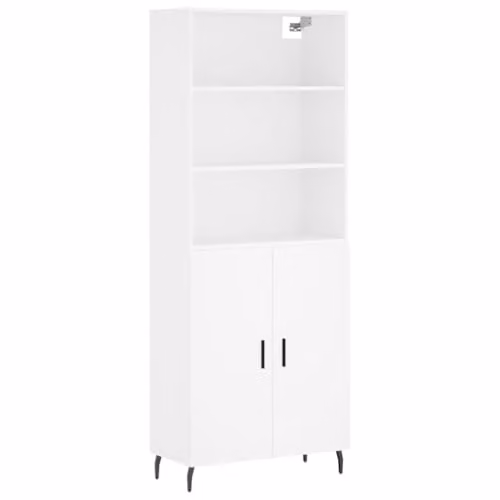 vidaXL Modern White Highboard with Hinged Doors and Internal Shelves, W/D/H: 69.5 x 34.0 x 180.0 cm