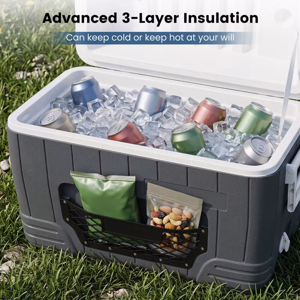 Costway 45L Insulated Portable Hard Shell Ice Chest with Mesh Pocket, Dark Grey – 6