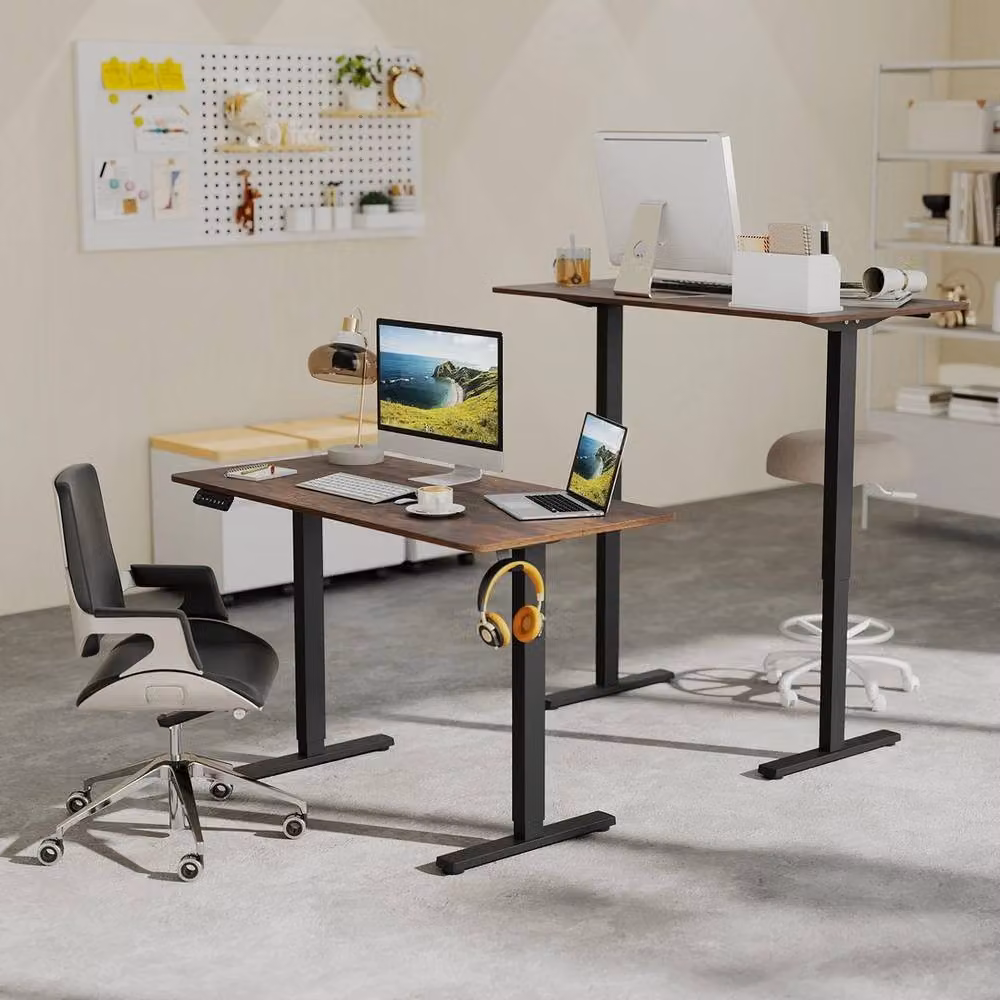 FLAVORA Electric Height Adjustable Office Desk in Brown with Wood Finish, W/D/H: 120 x 60 x 73 cm – 3