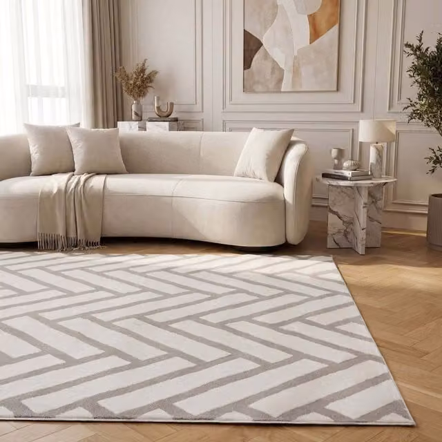 The Rugs Loft Grey Chevron Textured Herringbone Rug, W: 240 cm, D: 340 cm