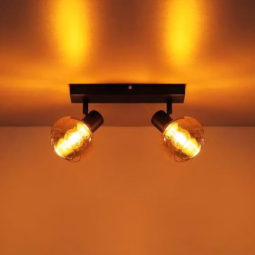 Netlighting Tokki Twin Ceiling Spotlight in Matt Black with Amber Glass Shades, 2x E14 – 3