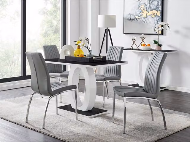 FurnitureboxUK Giovani Black Dining Table with Four Grey Isco Chairs