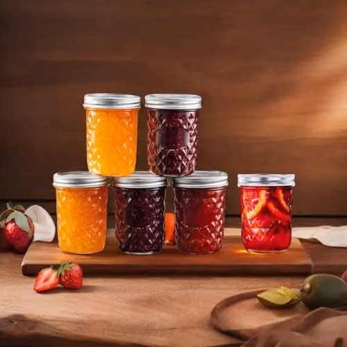 Simpa 6 Pack Quilted Geometric Glass Mason Jars with Silver Metal Airtight Lids, 475 ml – 6