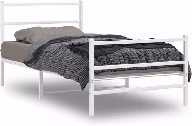 Berkfield Home Metal Bed Frame with Footboard in White, W/D/H: 100 x 200 cm