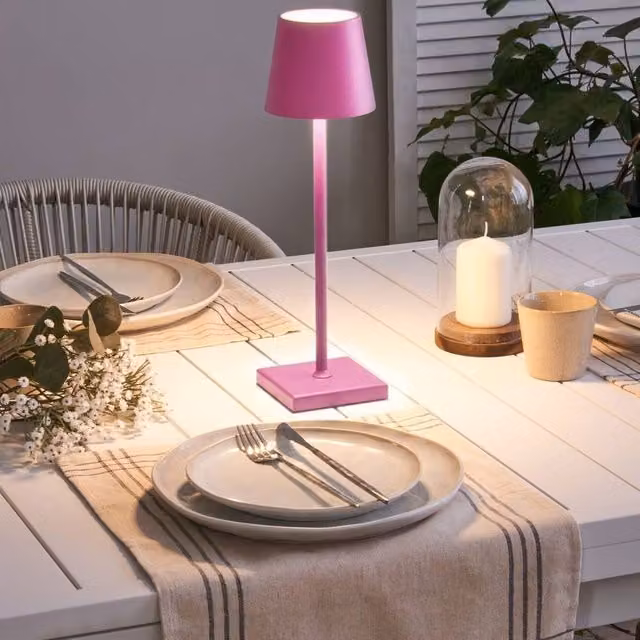 Wyld and Coco Pink Aluminium Table Lamp with Touch Dimmer and USB Charging