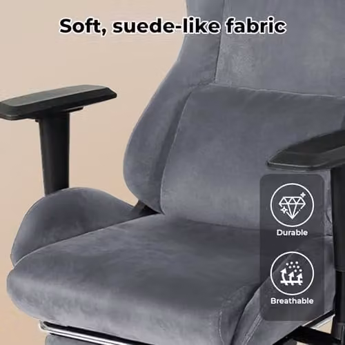 Levede Grey Fabric Gaming Chair for Adults with Headrest, Lumbar Support and Footrest – 12