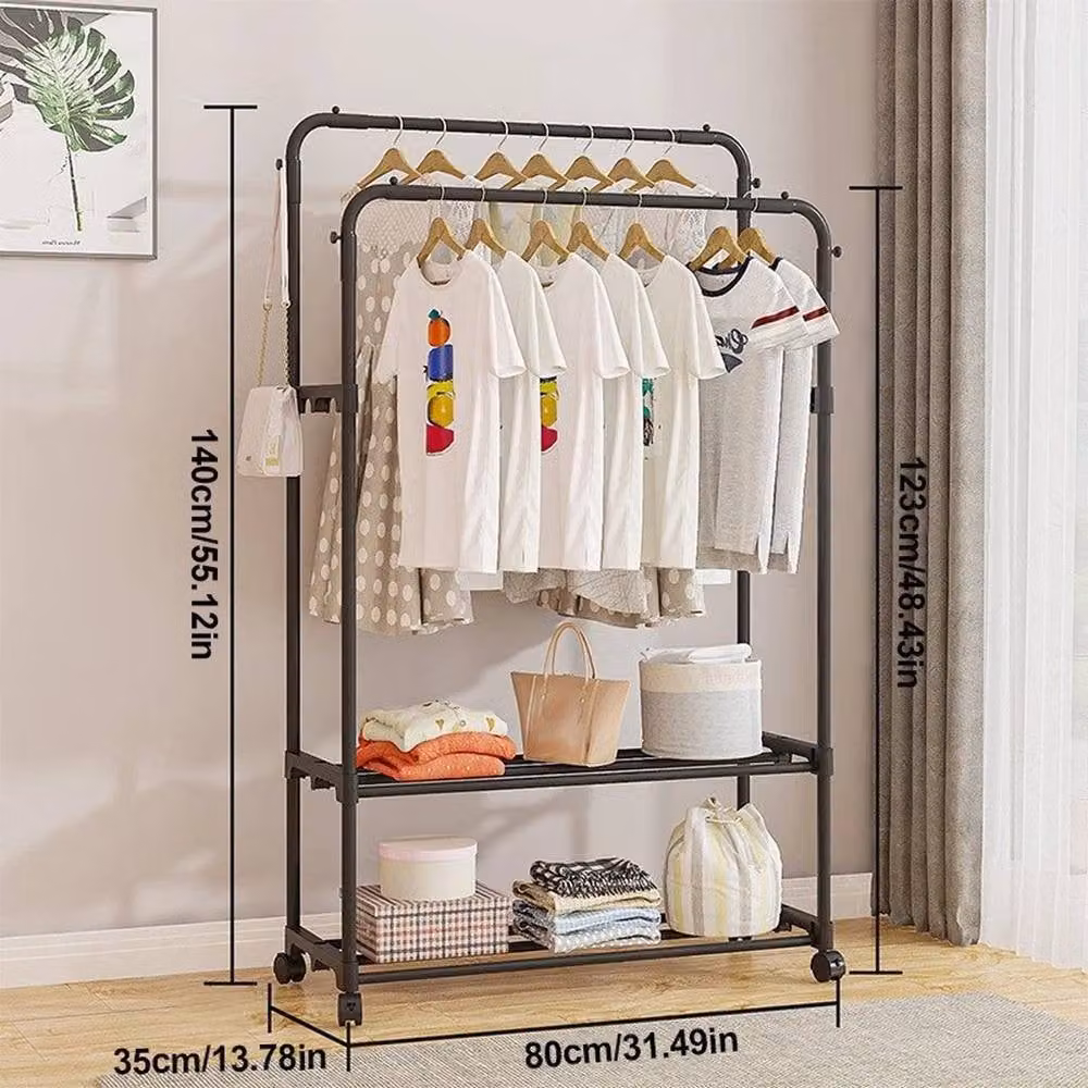 Kelvenix Metal Double Rail Clothes Garment Hanging Rack in Matt Black – 2