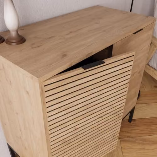 BIMOSSA Alya Modern Oak Sideboard Cabinet with Black Metal Legs, W/D/H: 80 x 40 x 80 cm – 4