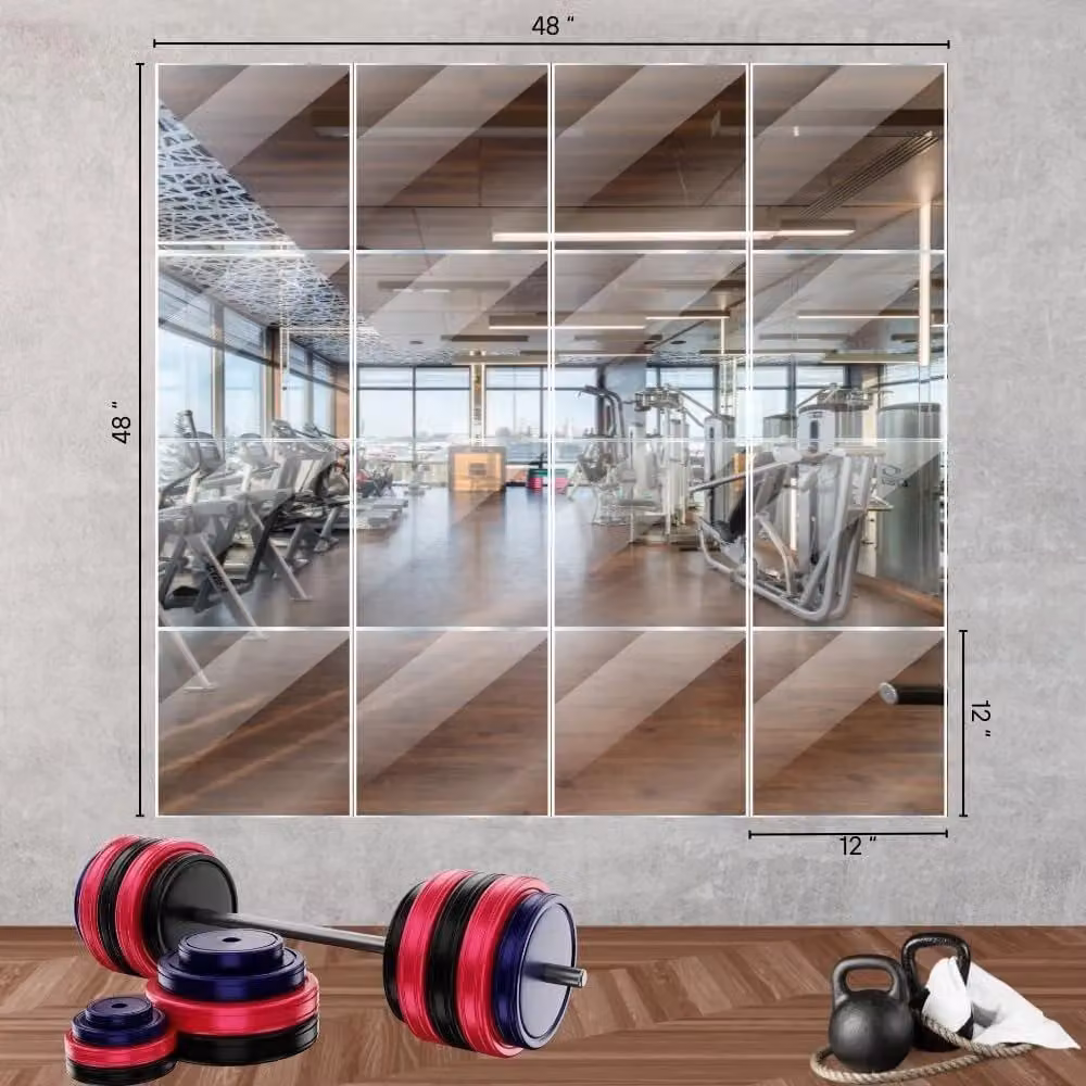Trendi Set of 16 Square Frameless Glass Wall Mirror Tiles, Clear, W/D/H: 30 x 30 x 30 cm – 2