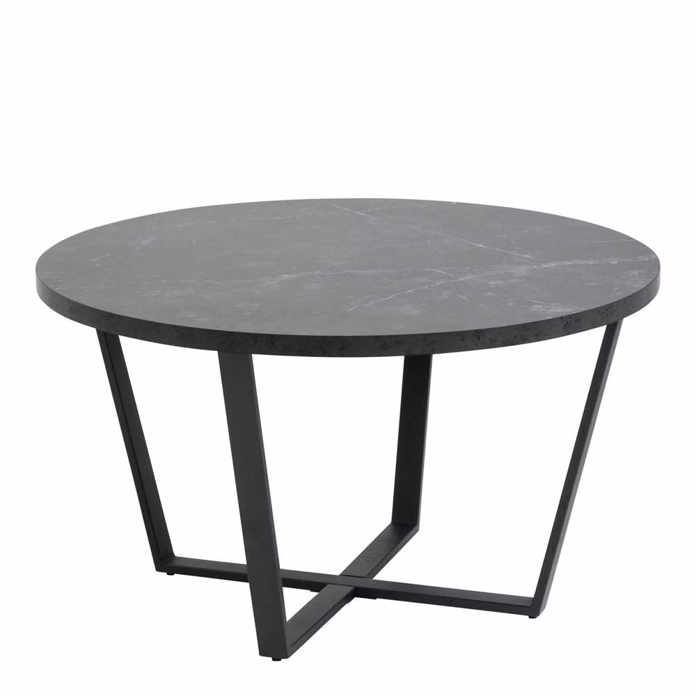 Wyld Haus Stovring Round Coffee Table with Black Marble Effect Top and Black Metal Legs, W/D/H: 77 x 77 x 44 cm – 2