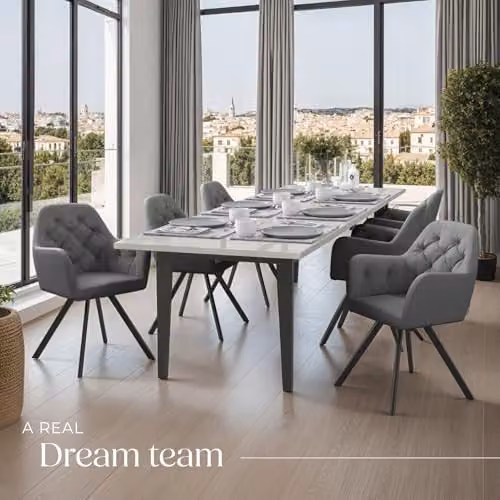 tectake Set of 6 Lucia Armchairs in Anthracite Grey with Geometric Pattern and Metal Legs – 2