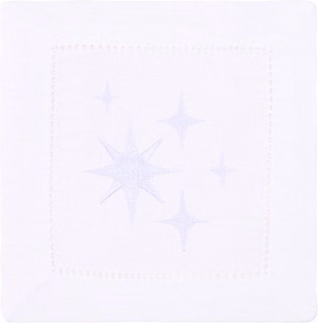 Mafra Cotton Table Linen with Embroidered Stars in White, Gold and Silver, W/D: 50 x 50 cm