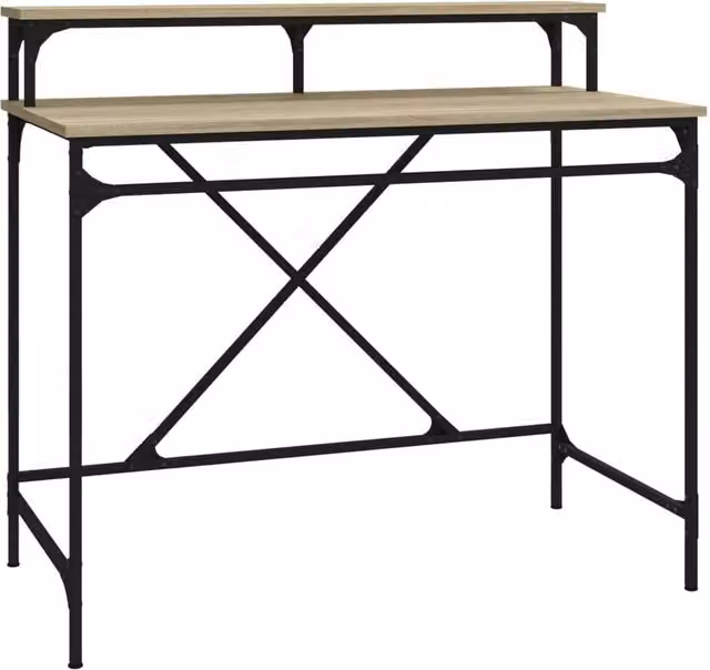 Berkfield Sonoma Oak Computer Desk in Beige with Metal X-Frame, W/D/H: 100 x 50 x 90 cm