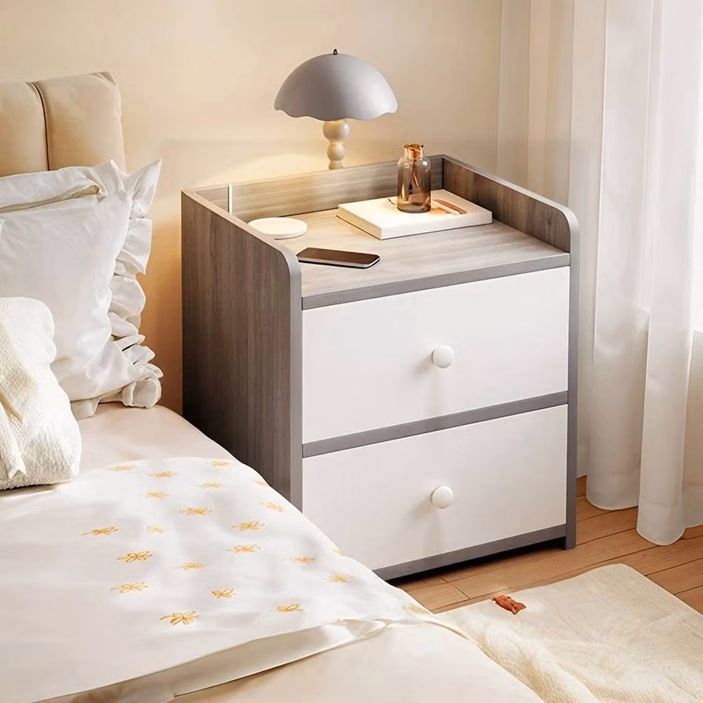 KORVIXA 2 Drawer Wooden Bedroom Bedside Cabinet in Grey W/D/H: 100 x 100 x 100 cm – 4