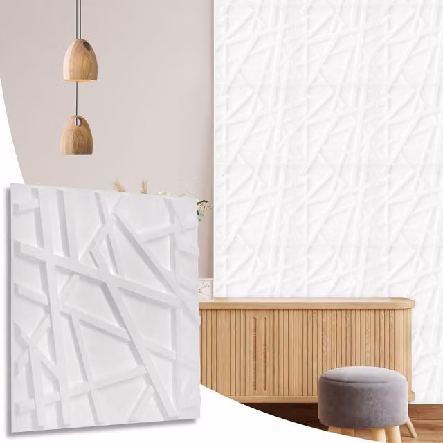 NOVECRAFTO Geometric 3D Wall Panels, Matte White PVC Cladding, W/D/H: 50 x 50 x 0.25 cm