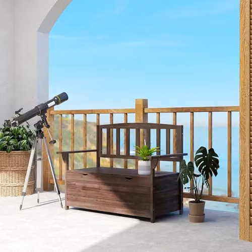 Outsunny 2 Seater Garden Storage Bench in Brown Wood, W/D/H: 112 x 84 x 58 cm – 8