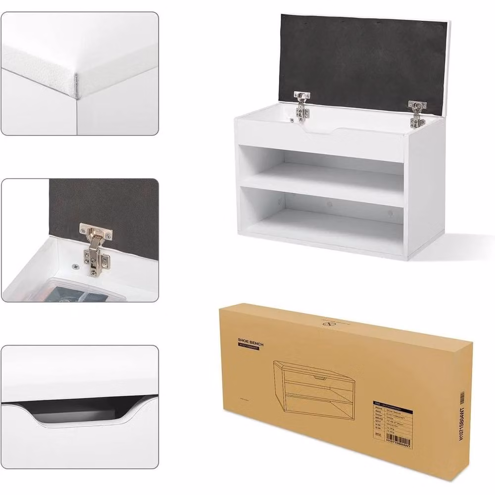 FORGEVIO White Shoe Storage Bench with Shelves and Synthetic Leather Seat – 3