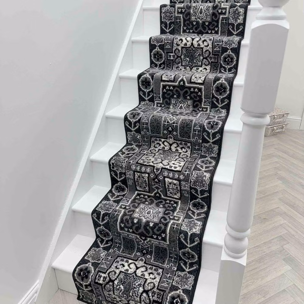 runrug Abstract Stair Runner Carpet in Black, W: 60 cm, L: 480 cm – 5