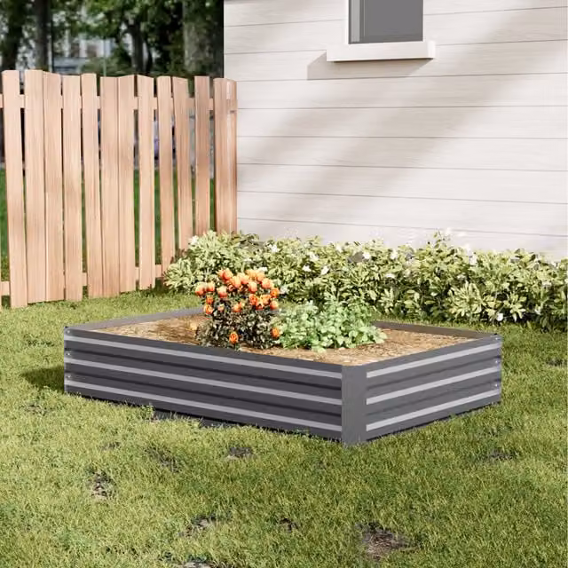 Lifeideas Grey Galvanised Steel Rectangular Metal Raised Bed, Width: 120 cm