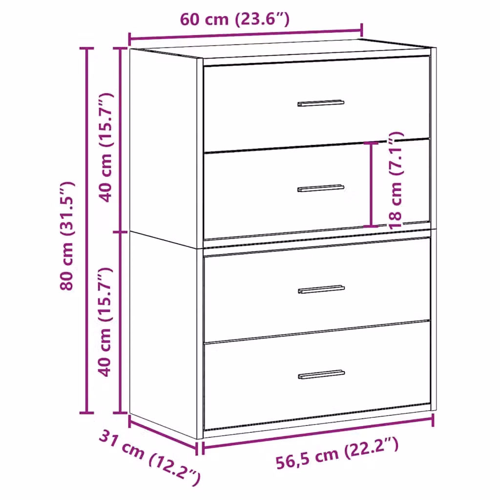 Berkfield Set of 2 Modern Freestanding Cabinets with 2 Drawers in Concrete Grey, W/D/H: 60 x 31 x 40 cm – 2