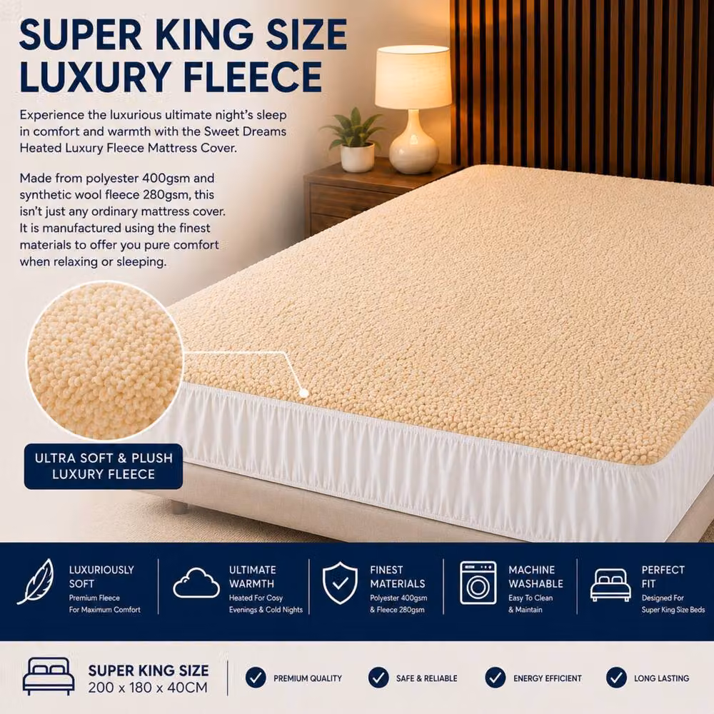 Sweet Dreams Super King Electric Heated Blanket in Beige with 9 Heat and 9 Timer Settings, W: 200 cm, D: 200 cm – 6