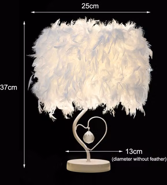 Living Star Modern Feather Bedside Table Lamp in White, Height: 37 cm