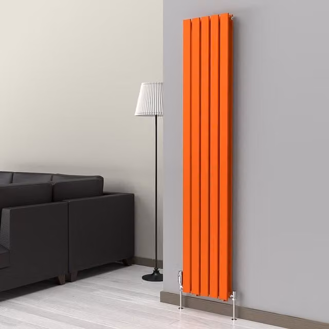 Lux Heat Flat Coloured Vertical Radiator in Sunburst Orange, H 180 cm x W 35 cm