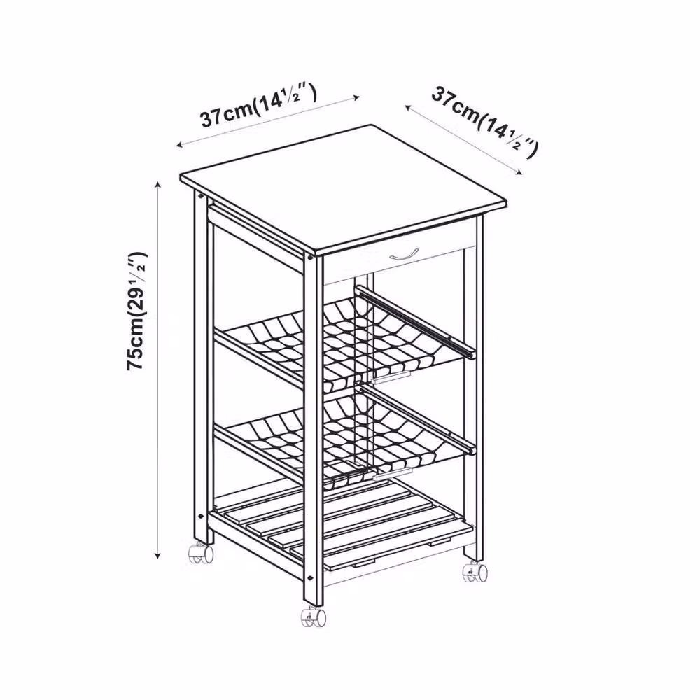 PAWNORA Grey Kitchen Trolley with Bamboo and Metal Drawer Shelf Cart – 2