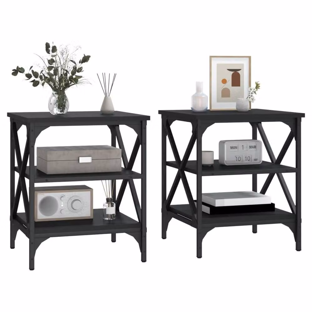 Berkfield Home Set of 2 Black Side Tables, W/D/H: 40 x 42 x 50 cm – 3