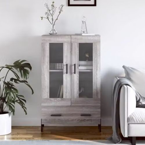 vidaXL Modern Grey Sonoma Highboard with Glass Doors, W/D/H: 69.5 x 31 x 115 cm – 2