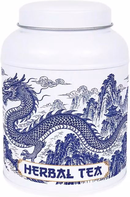 Purely Home Dragon Temple Coffee Canister Metal Kitchen Storage Tin in Blue and White