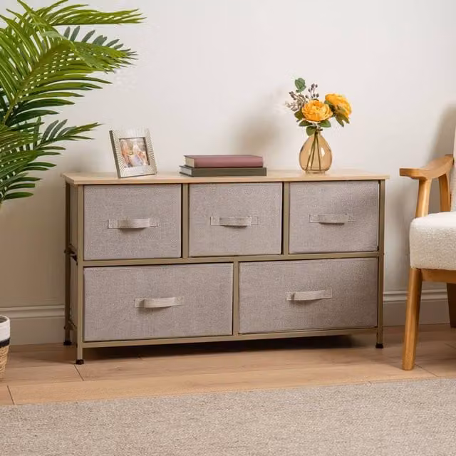Scottish Everlastings Ltd 5 Drawer Beige Cabinet with Beige Fabric Drawers – 1