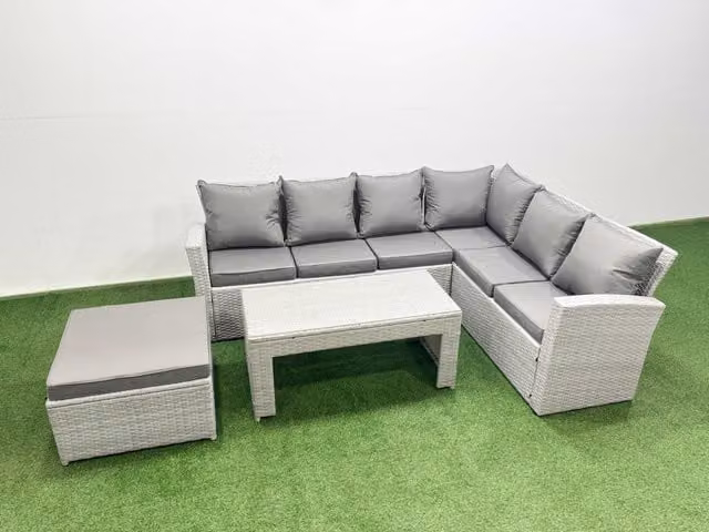 Fimous 7 Seater Rattan Garden Furniture Set with Coffee Table in Light Grey